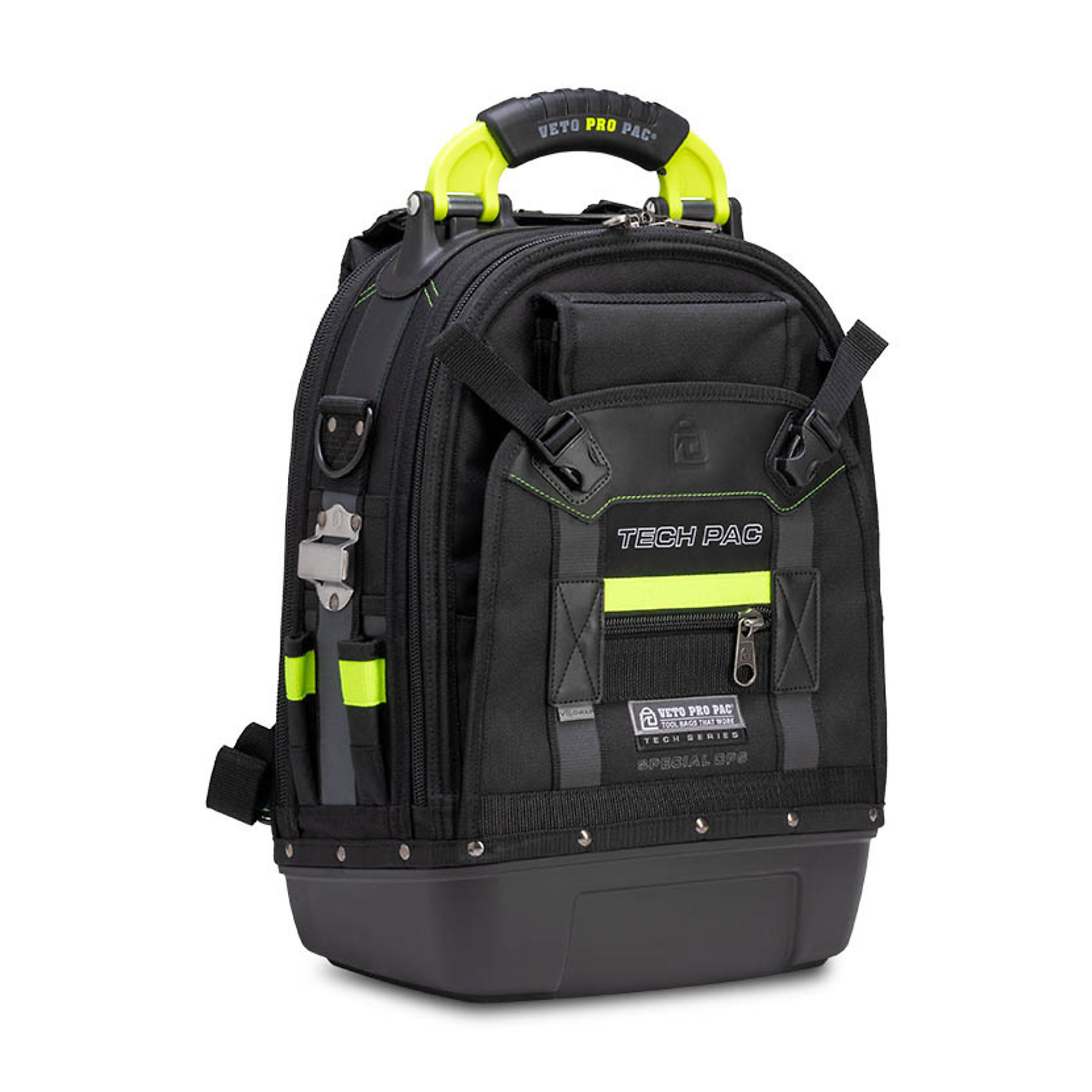 Veto Pro Pac Special Ops Large Tool Backpack — V-SWAP System, Black/Hi-Viz Yellow, Model# Tech Pac Special Ops